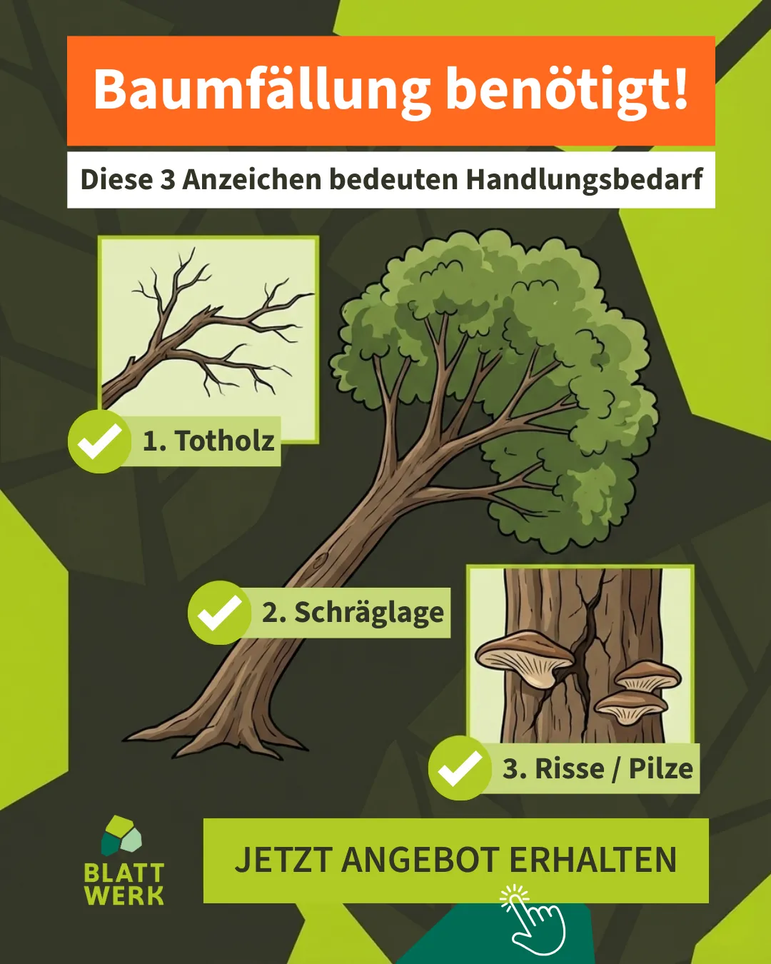 Baumpflege Blattwerk Social Ad — Privatkunden-Hook