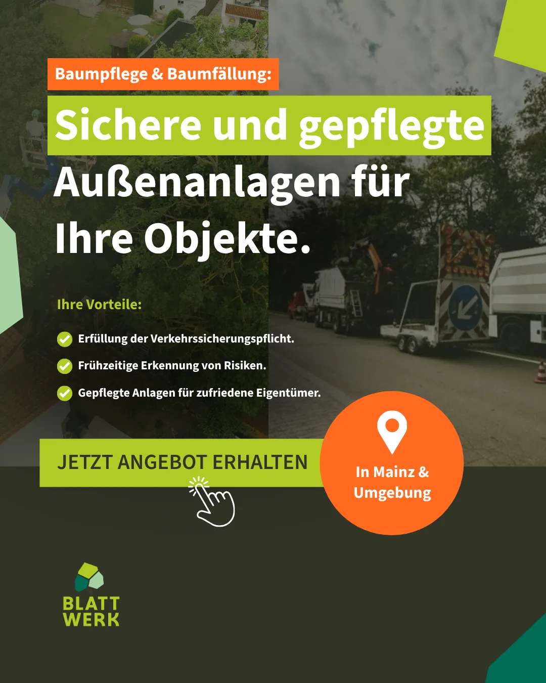 Baumpflege Blattwerk Social Ad — Empathie-Hook für Privatkunden