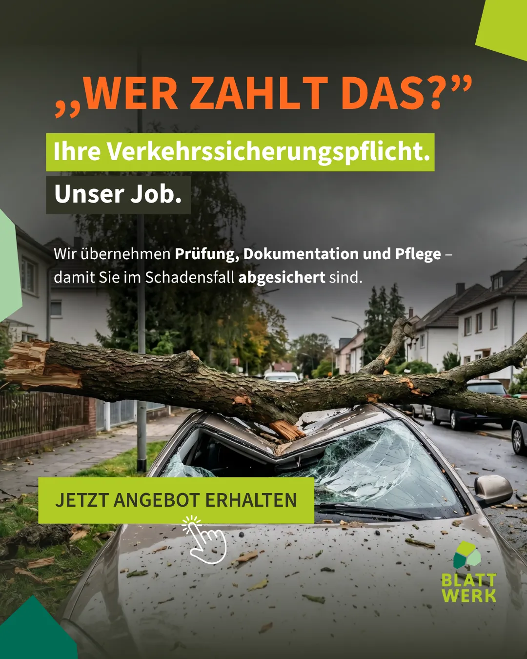 Baumpflege Blattwerk Social Ad — Haftungs-Hook für Hausverwaltungen