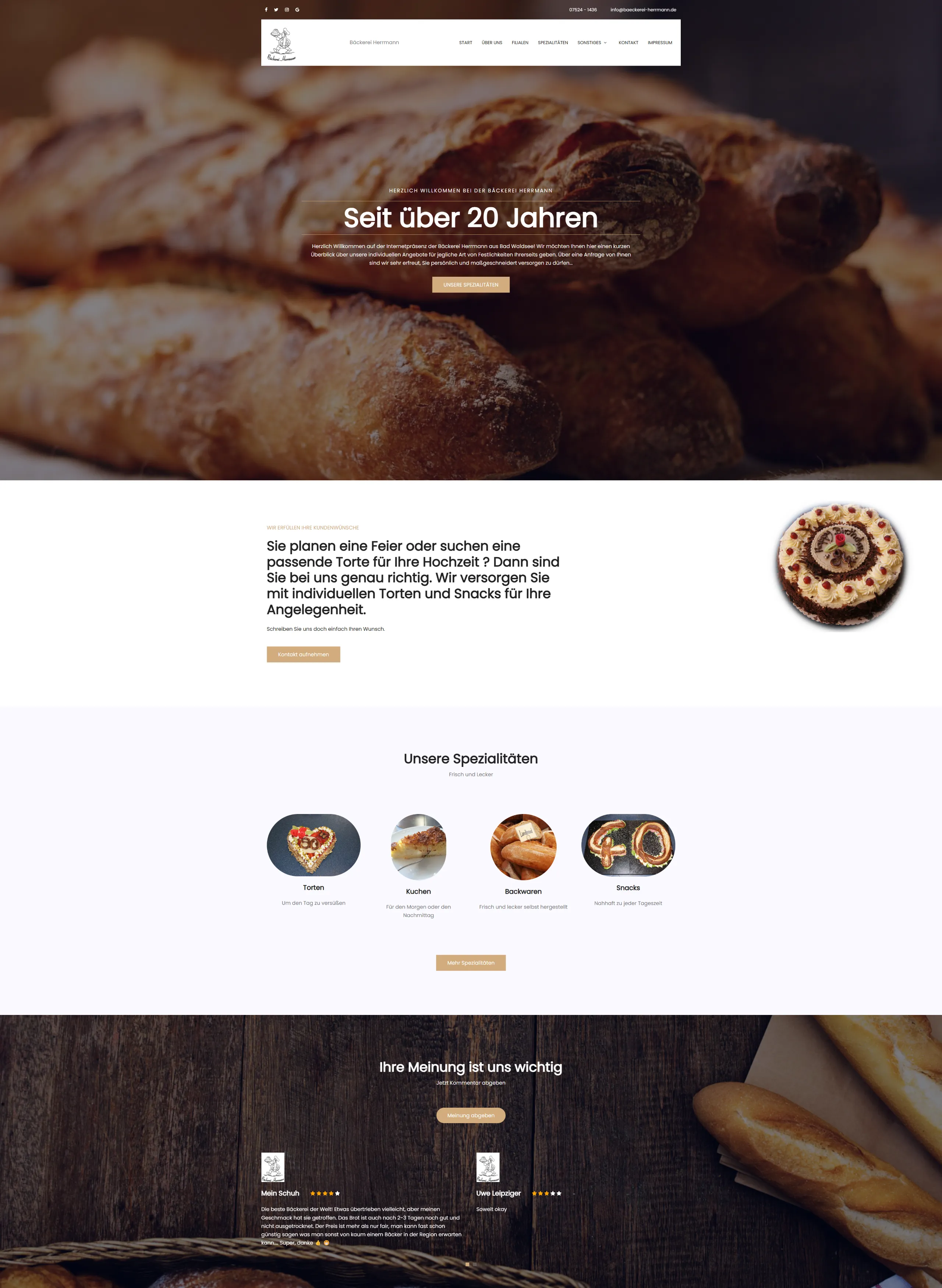 Bäckerei Herrmann Webseite Screenshot