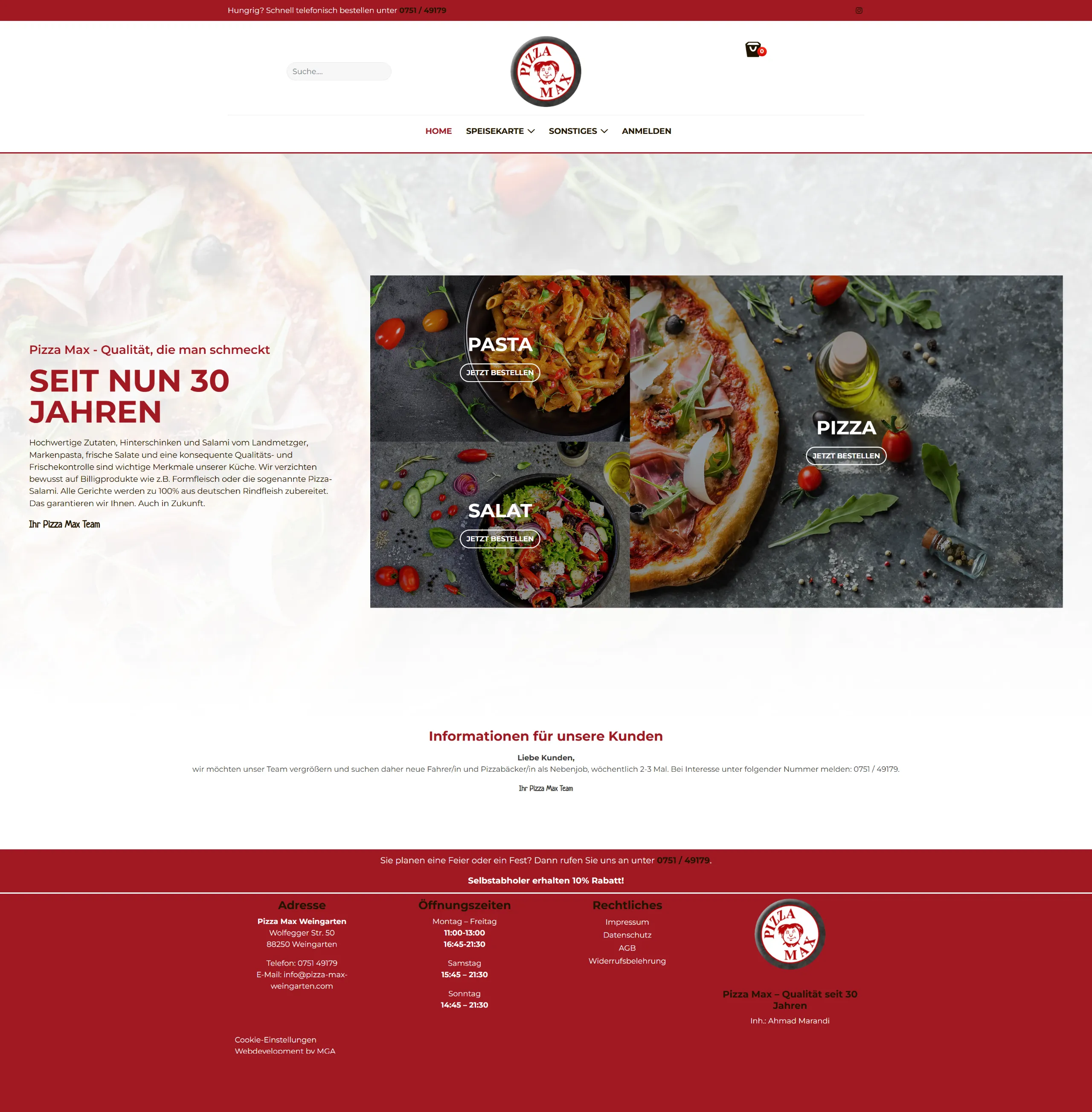 Pizza Max Webseite Screenshot