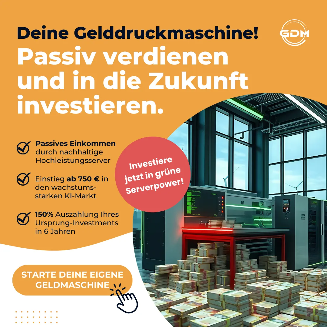 GDM Social Ad — Deine Gelddruckmaschine! Passiv verdienen und in die Zukunft investieren mit Serverraum-Visual