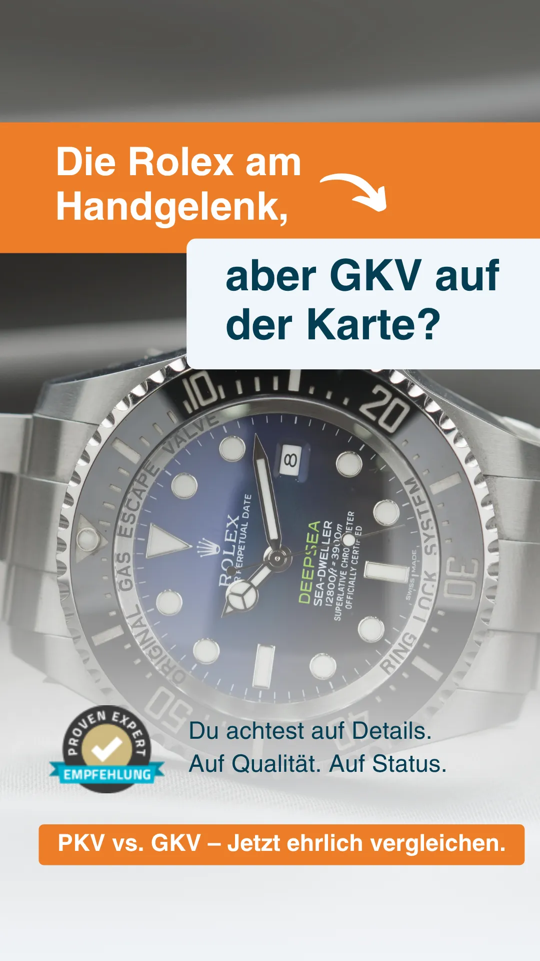 VC24 Social Ad — Die Rolex am Handgelenk, aber GKV auf der Karte? Status-Hook für gut Verdienende