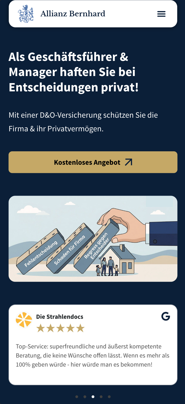 Mobile Hero-Ansicht der Website von Allianz Bernhard