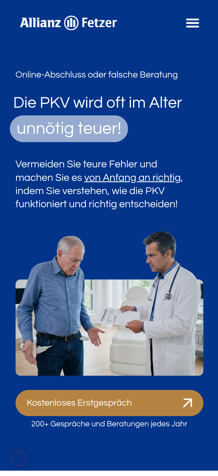Mobile Hero-Ansicht der Website von Allianz Fetzer