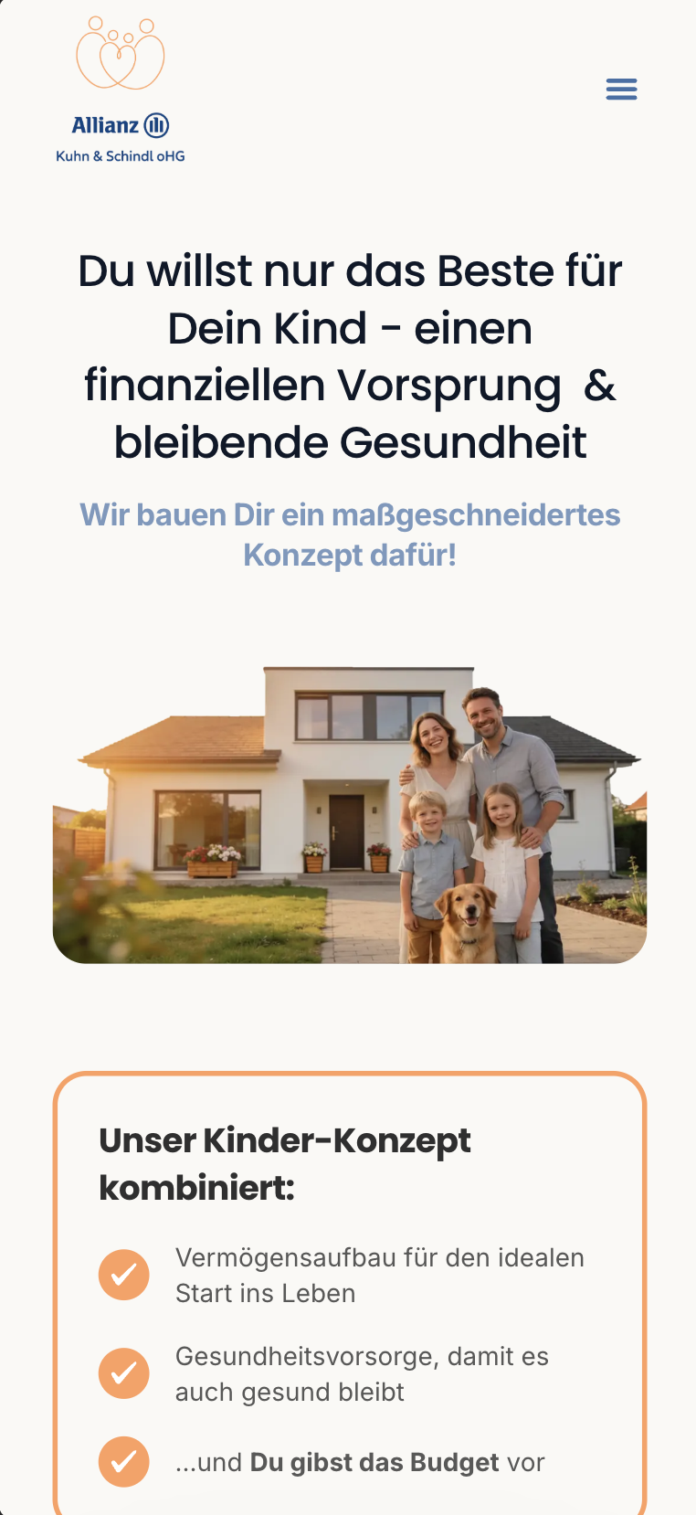 Mobile Hero-Ansicht der Website von Allianz Kuhn & Schindl
