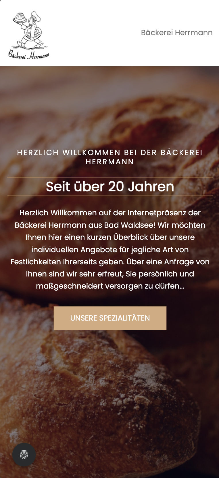 Mobile Hero-Ansicht der Website von Bäckerei Herrmann