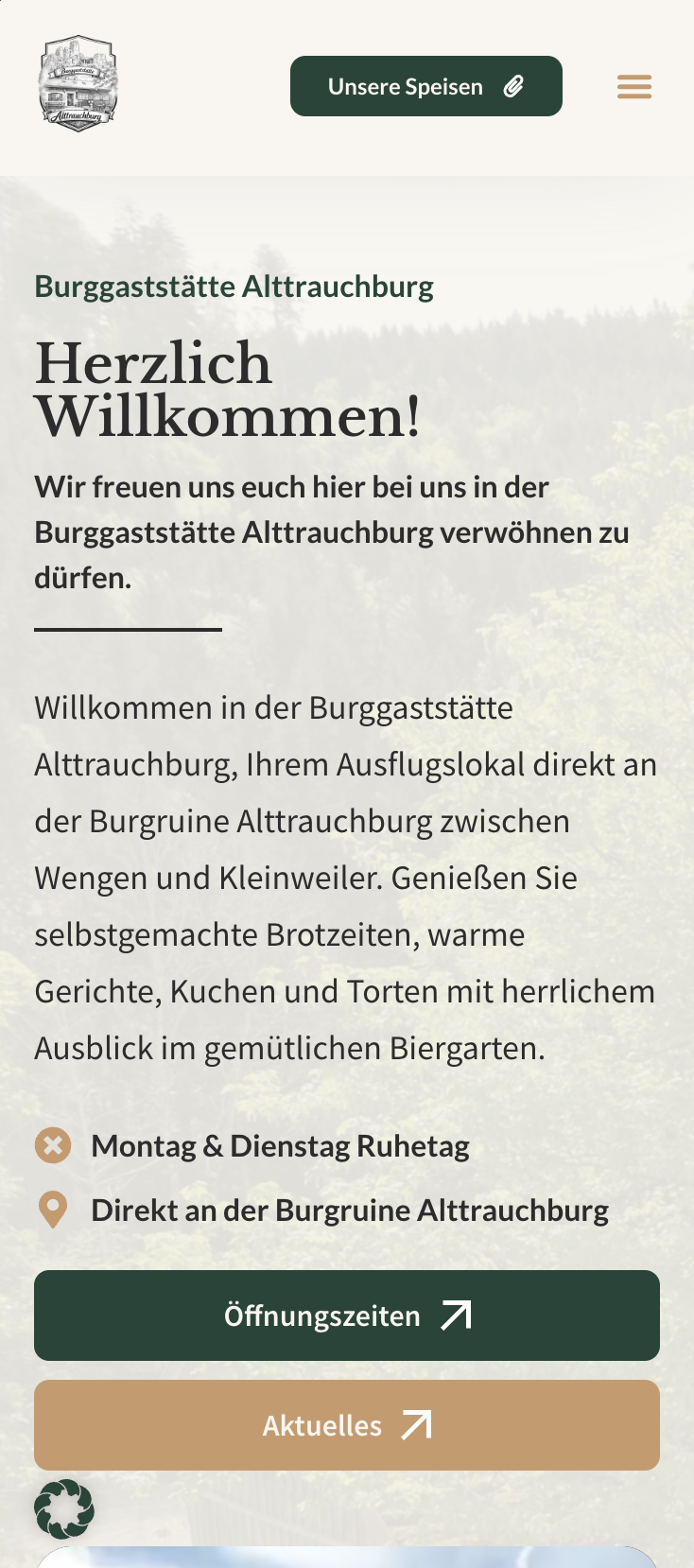 Mobile Hero-Ansicht der Website von Burggaststätte Alttrauchburg