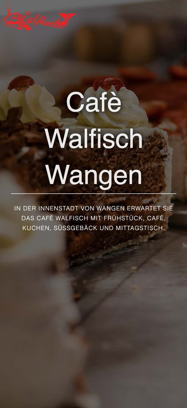Mobile Hero-Ansicht der Website von Cafe Walfisch Wangen