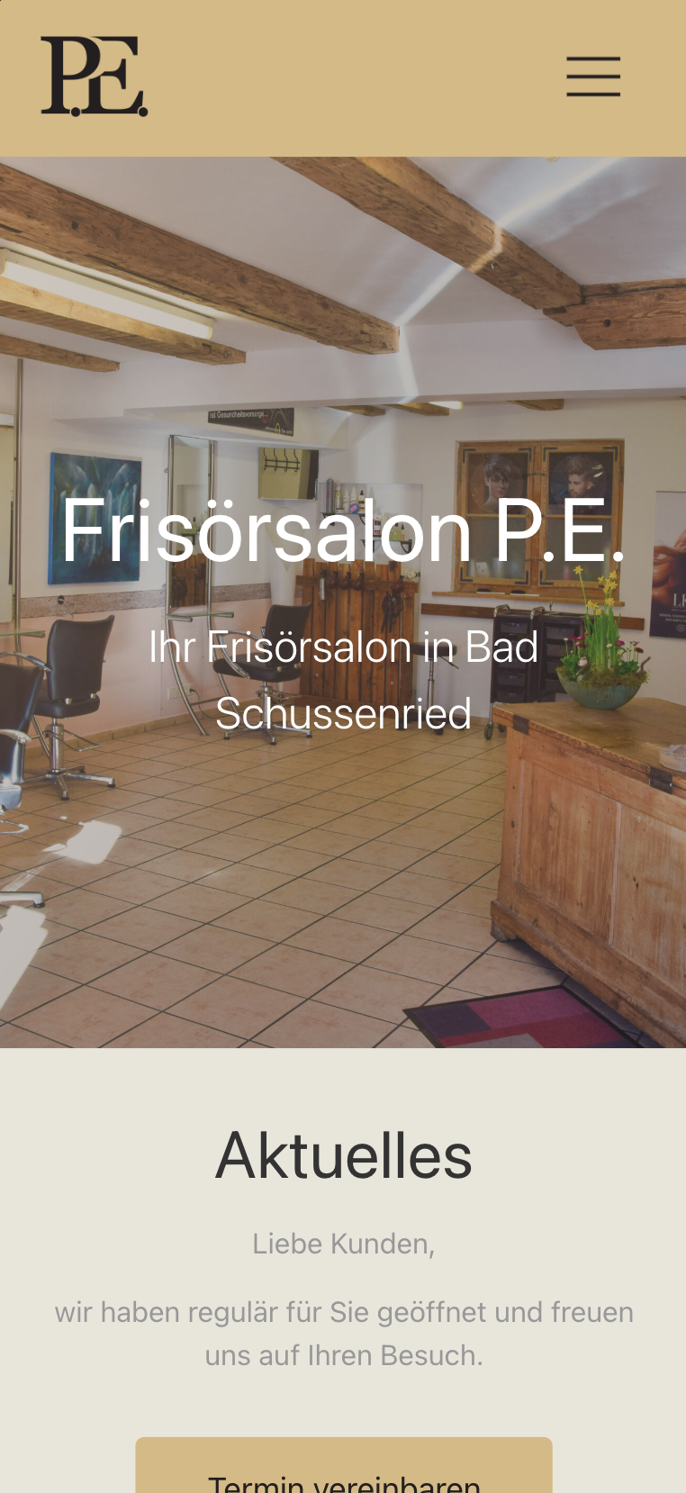 Mobile Hero-Ansicht der Website von Friseur Salon P.E. (Peter Engst, Bad Schussenried)