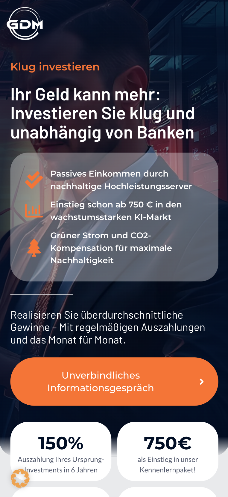 Mobile Hero-Ansicht der Website von GDM World AG (Marke der proConcept AG)