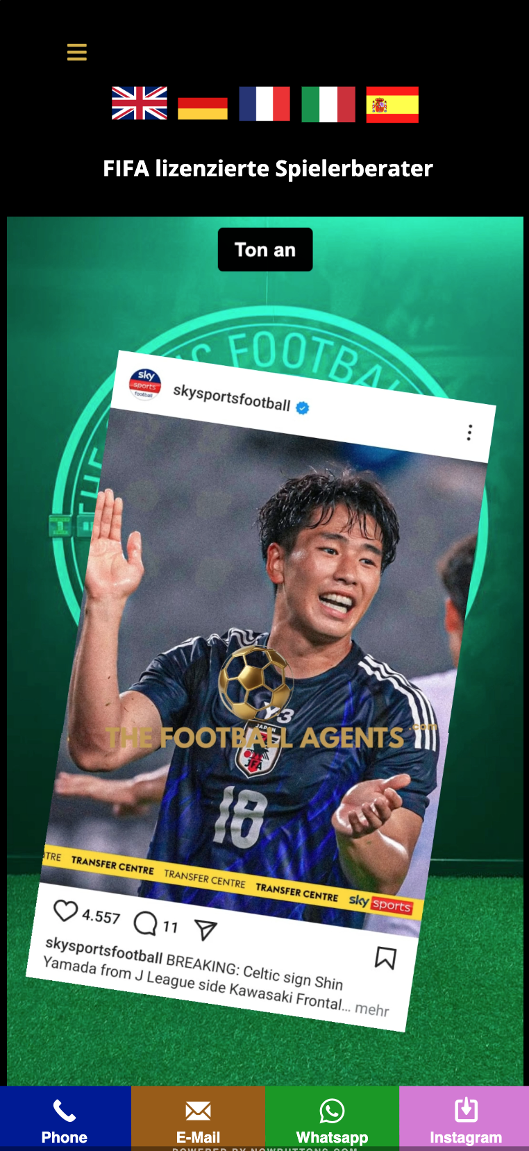 Mobile Hero-Ansicht der Website von Graner Bonomi - Football Agents