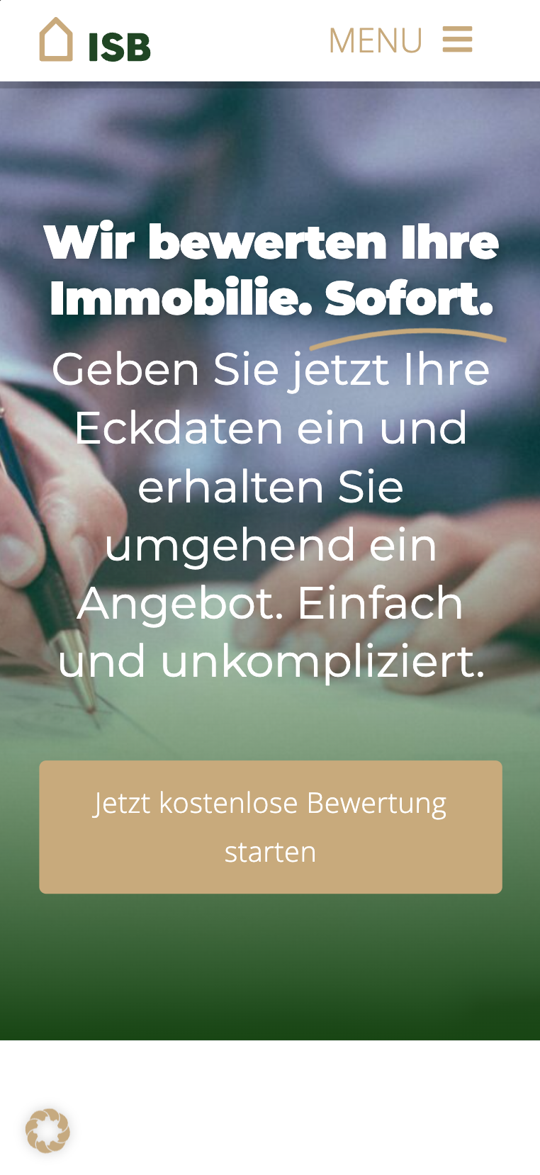 Mobile Hero-Ansicht der Website von Immo-sofort-bewertung
