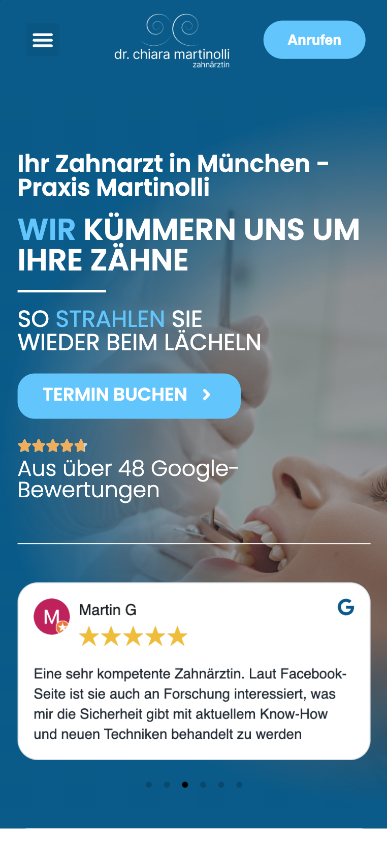 Mobile Hero-Ansicht der Website von Dr. Chiara Martinolli (Zahnärztin)