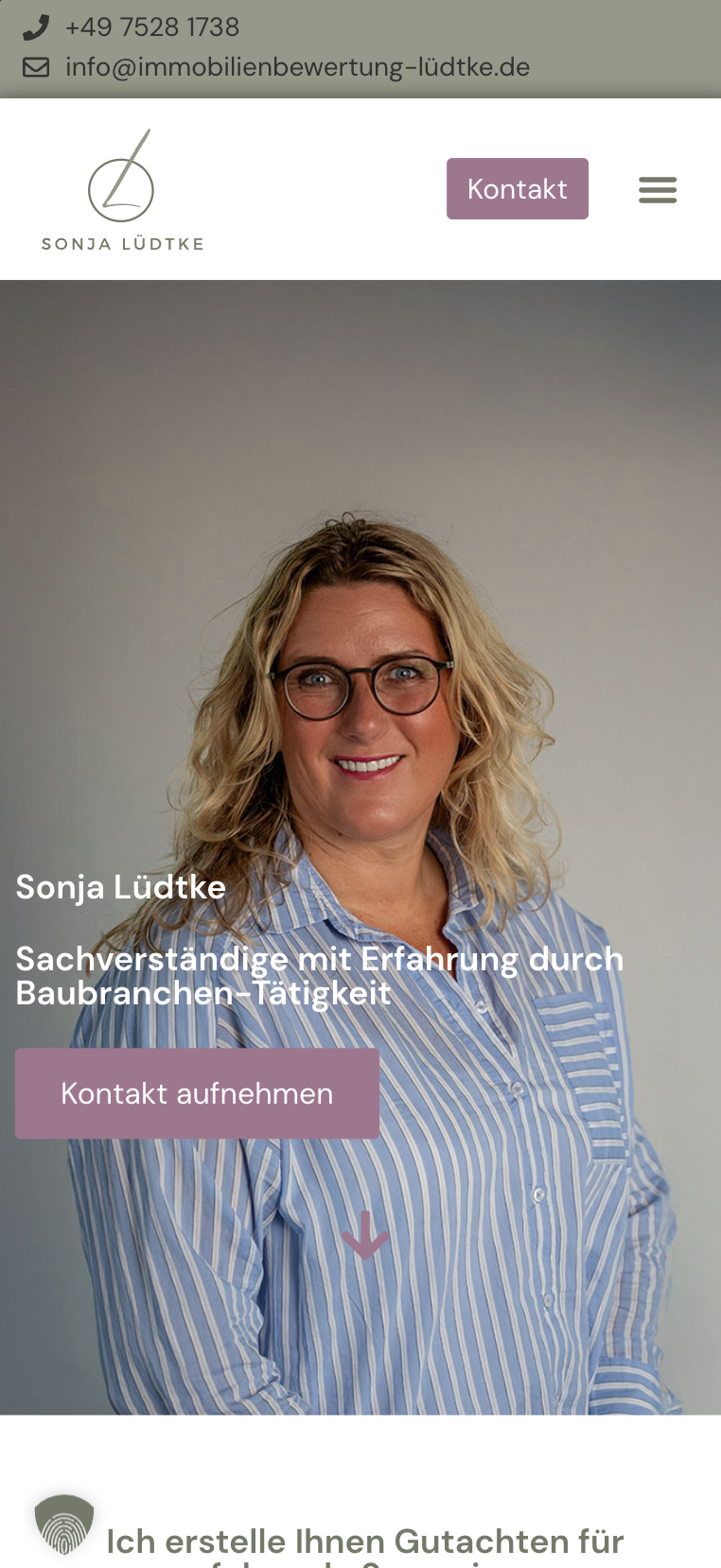 Mobile Hero-Ansicht der Website von Sachverständige Sonja Lüdtke