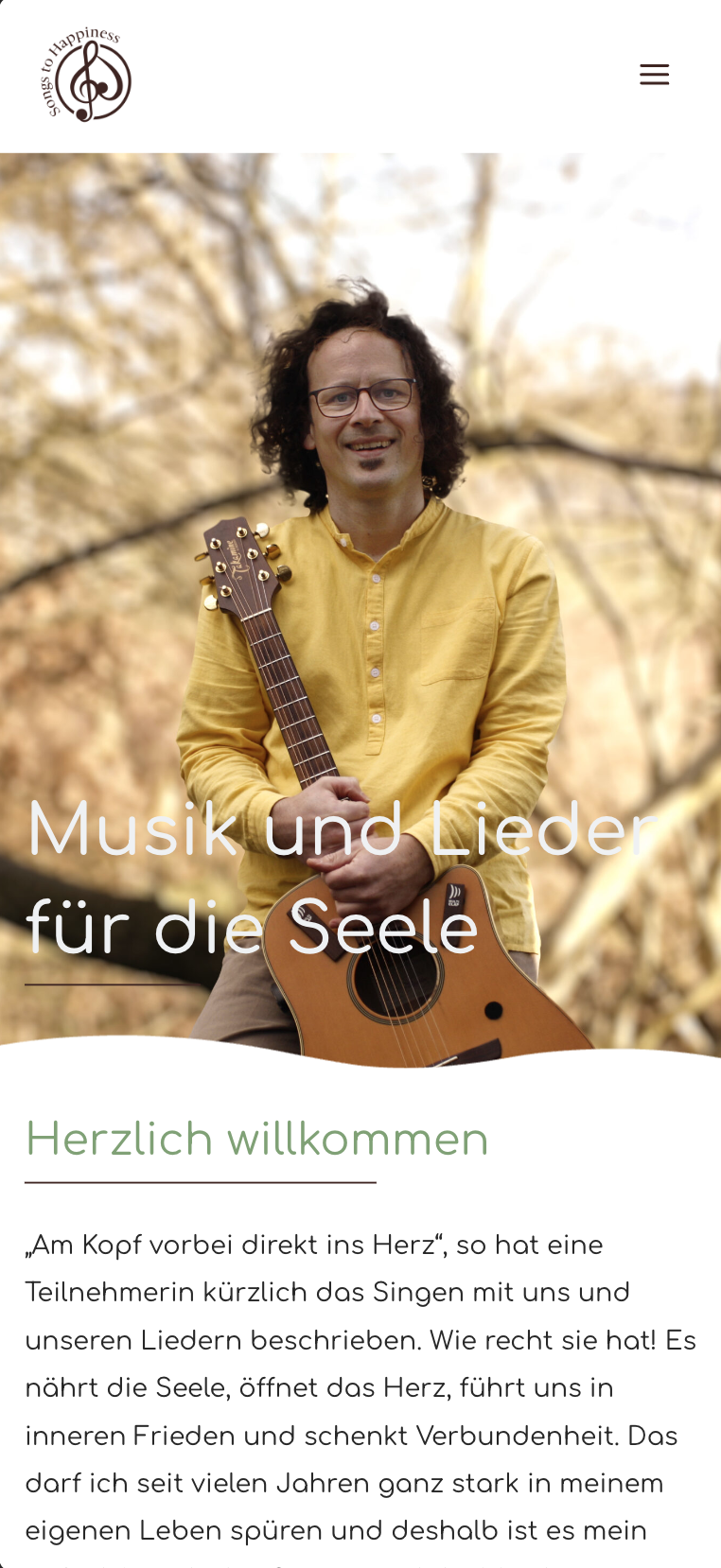 Mobile Hero-Ansicht der Website von Song to happiness