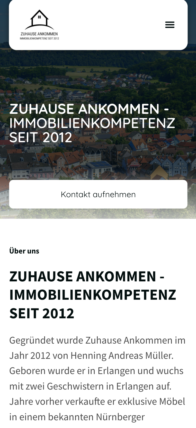 Mobile Hero-Ansicht der Website von Zuhause ankommen Immobilien